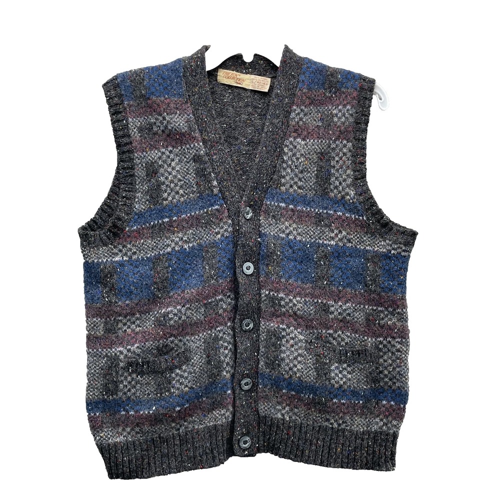VTG The Fox Collection Wool Blend Sweater Vest Mens Large 90s Retro Grandpa Camp